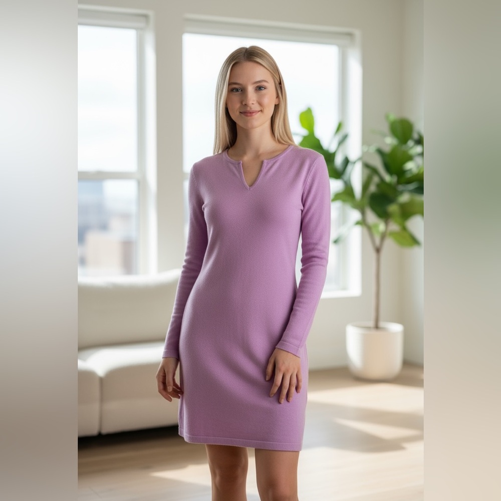 Mai cashmere Elegant Lavender Long Sleeve Dress
